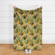18" Fruit Cocktail - Vintage Tropical Palm Jungle, Flower Pineapple fabric, Palm fabric,vintage hawaiian fabric on green