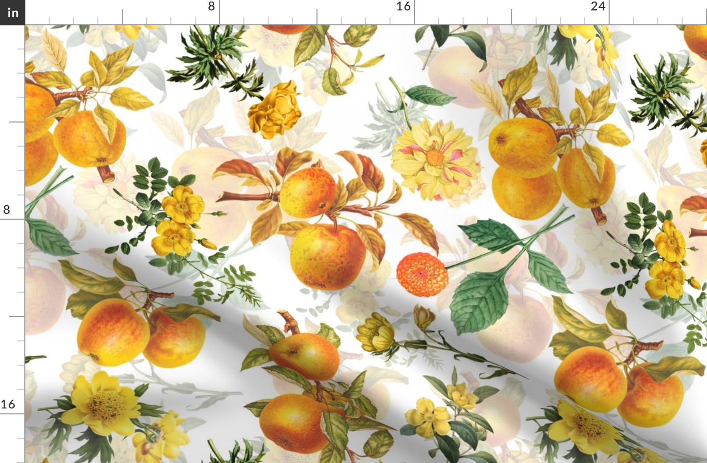 18"  Pierre-Joseph Redouté- Pierre-Joseph Redoute- Redouté fabric,apples fabric, Redoute apples, Victorian apples, - Redoute fabric, double layer on white