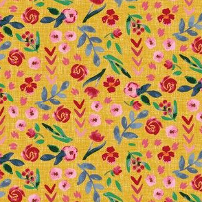 Summer Lovin' Floral - Watercolor - Mustard - Small Scale