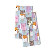 Small scale // Kawaii Cuddly Animal Ice Creams // panda fox pig bunny unicorns bear popsicles on pale blue background