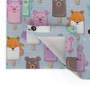 Small scale // Kawaii Cuddly Animal Ice Creams // panda fox pig bunny unicorns bear popsicles on pale blue background