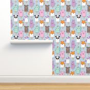 Small scale // Kawaii Cuddly Animal Ice Creams // panda fox pig bunny unicorns bear popsicles on pale blue background