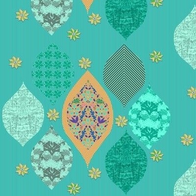 Oval Shaped Blooms Fabric, Wallpaper And Home Decor 