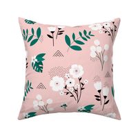 Bohemian summer blossom botanical leaves and flower branch and indian summer detailing pink green JUMBO