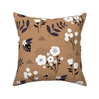 Bohemian summer blossom botanical leaves and flower branch and indian summer detailing brown rust JUMBO