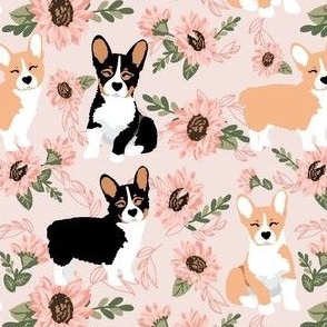 Corgi dog pink florals pet dog welsh corgi pembroke corgi flowers girls pastel vintage florals spring dog fabric print Fabric by hotpinkstudio