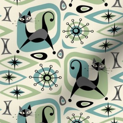 Mid Century Cat Abstract - BL&GRN