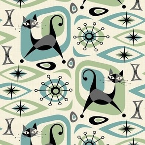 Mid Century Cat Abstract - BL&GRN