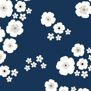 Romantic poppy flowers boho gipsy summer blossom garden navy blue