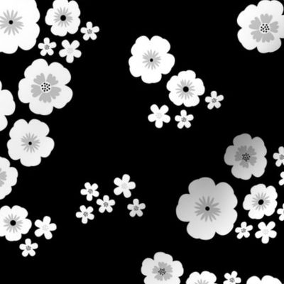 Romantic poppy flowers boho gipsy summer blossom garden black and white gray