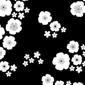 Romantic poppy flowers boho gipsy summer blossom garden black and white gray