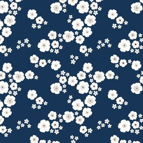 Romantic poppy flowers boho gipsy summer blossom garden navy blue SMALL