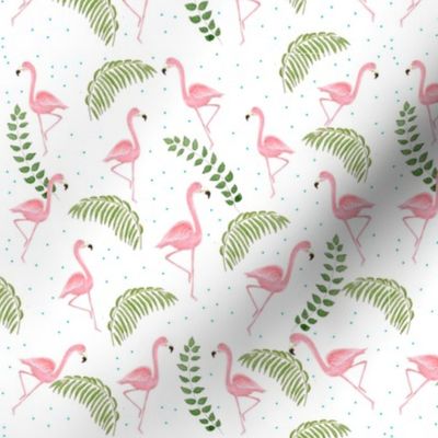 tossed flamingos with leaves