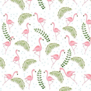 tossed flamingos with leaves