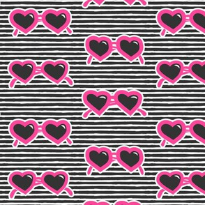 heart shaped glasses on stripes (hot pink on stripes) C19BS
