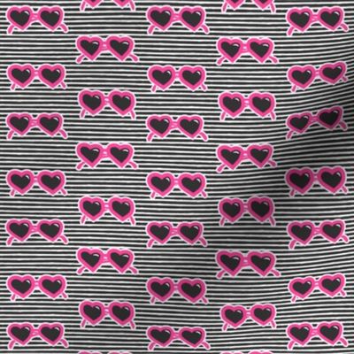 (small scale) heart shaped glasses on stripes (hot pink on stripes) C19BS