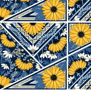 Vintage Sunflowers - blue-yellow