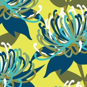 Waratah Australian Flora - greens & blue