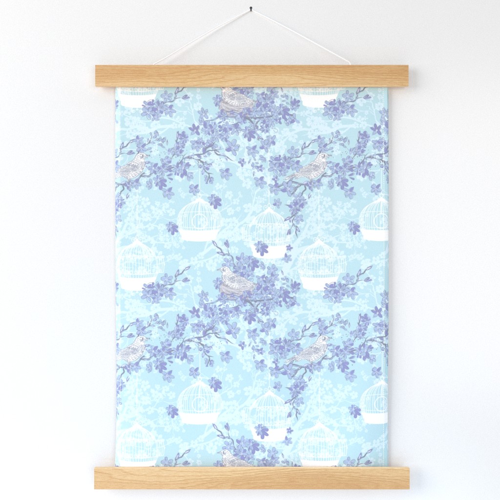 Blossoms And Nesting Birds - Soft Blue