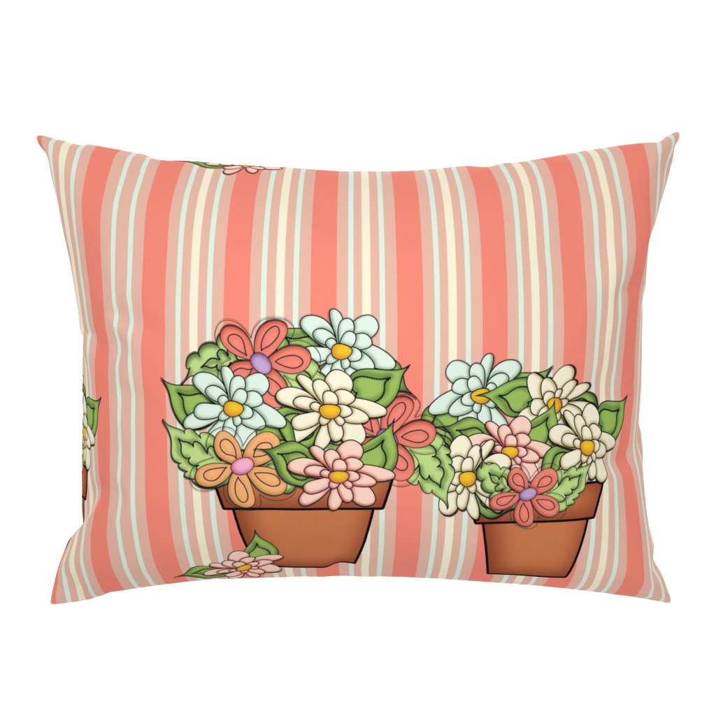 Terra Cotta Flower Pots - (Striped Floral)