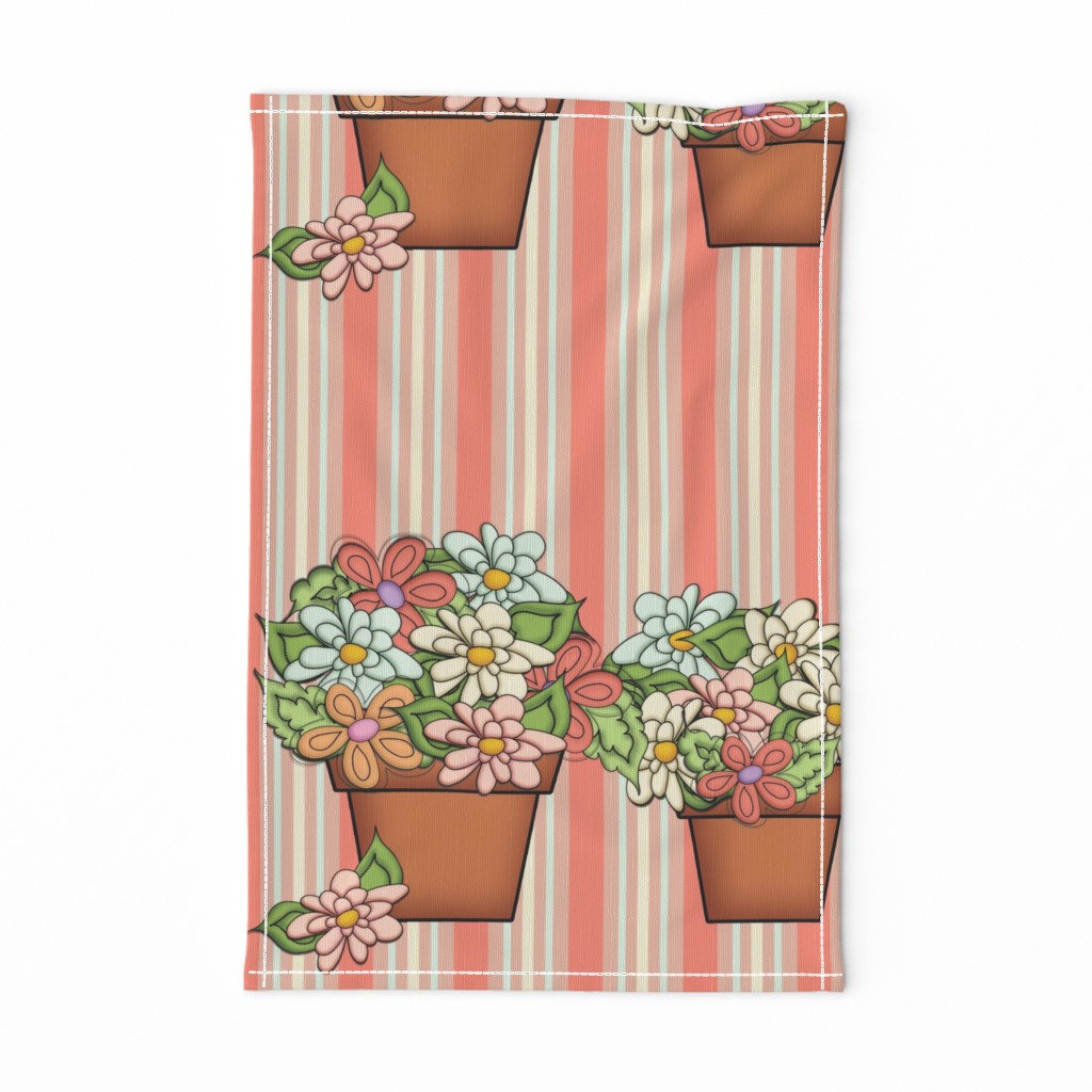 Terra Cotta Flower Pots - (Striped Floral)