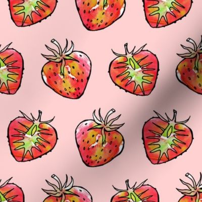 Pink Watercolor Strawberries