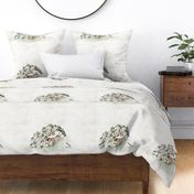 bunny roses and bird, placement print large pillow