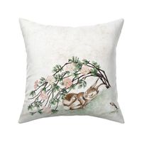 bunny roses and bird, placement print large pillow