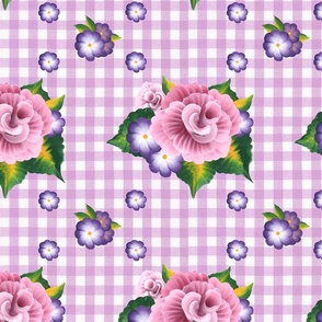 Roses on Lavender Gingham_medium scale