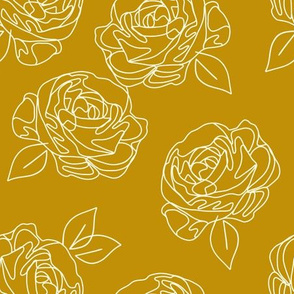 Minimalist roses on mustard yellow 9”