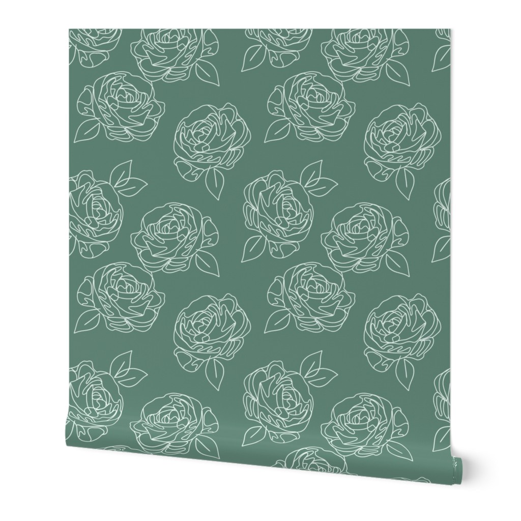 Minimalist roses on teal 9”