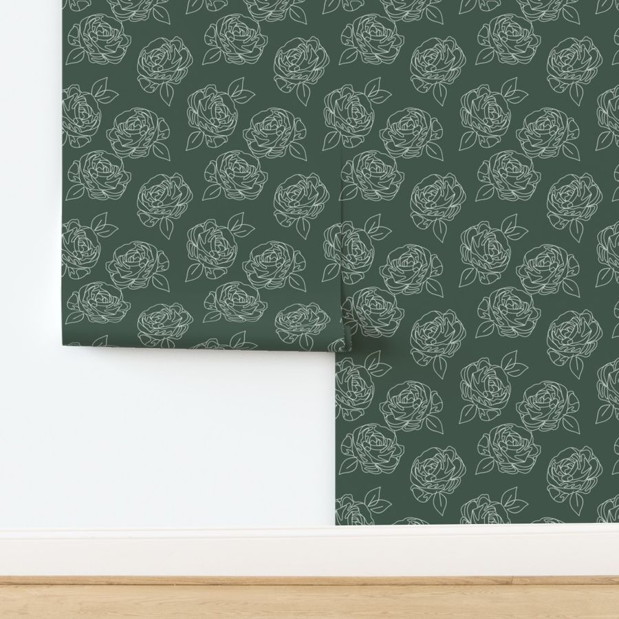 Minimalist roses on forest green 9”