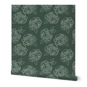 Minimalist roses on forest green 9”