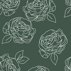 Minimalist roses on forest green 9”