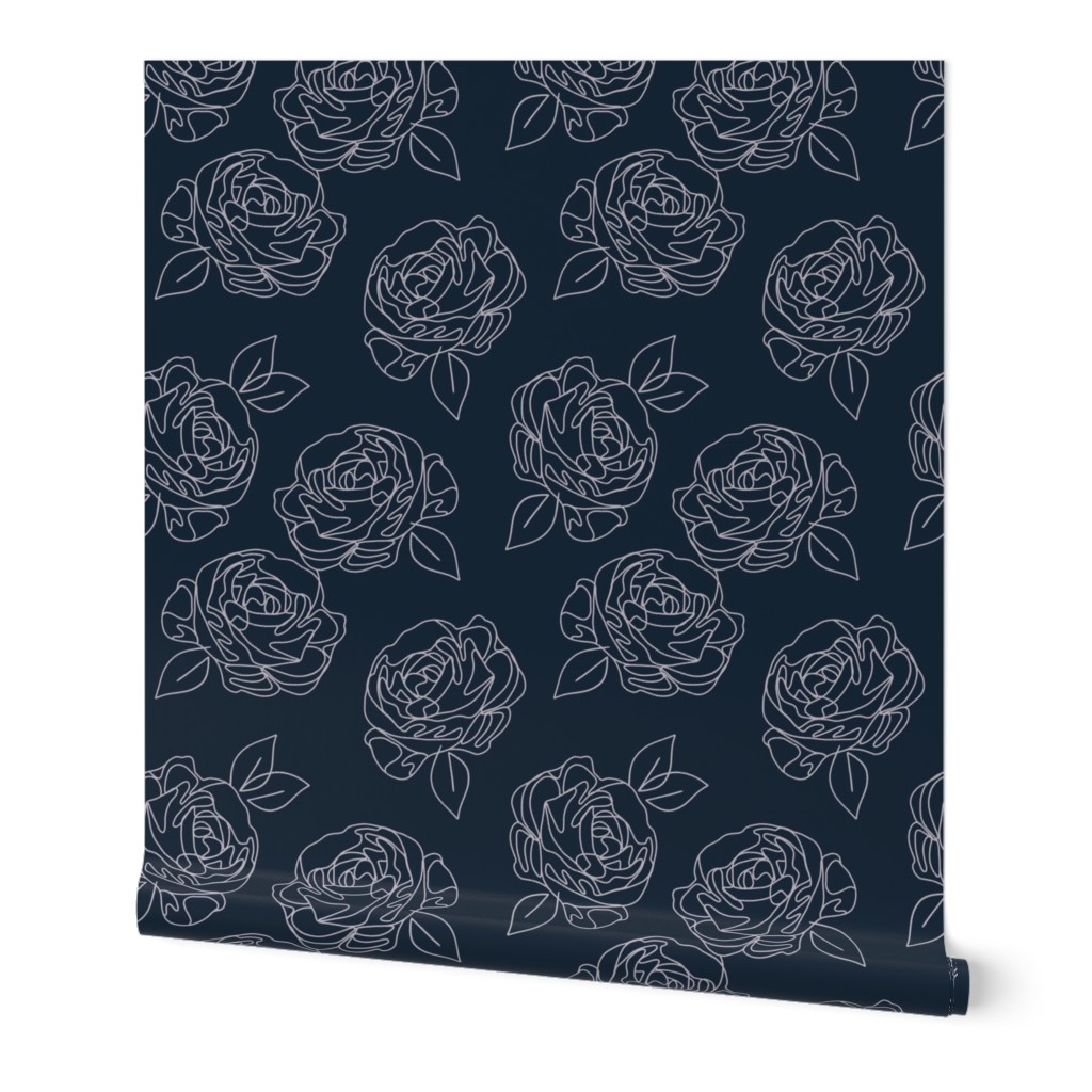 Minimalist roses on navy blue 9”