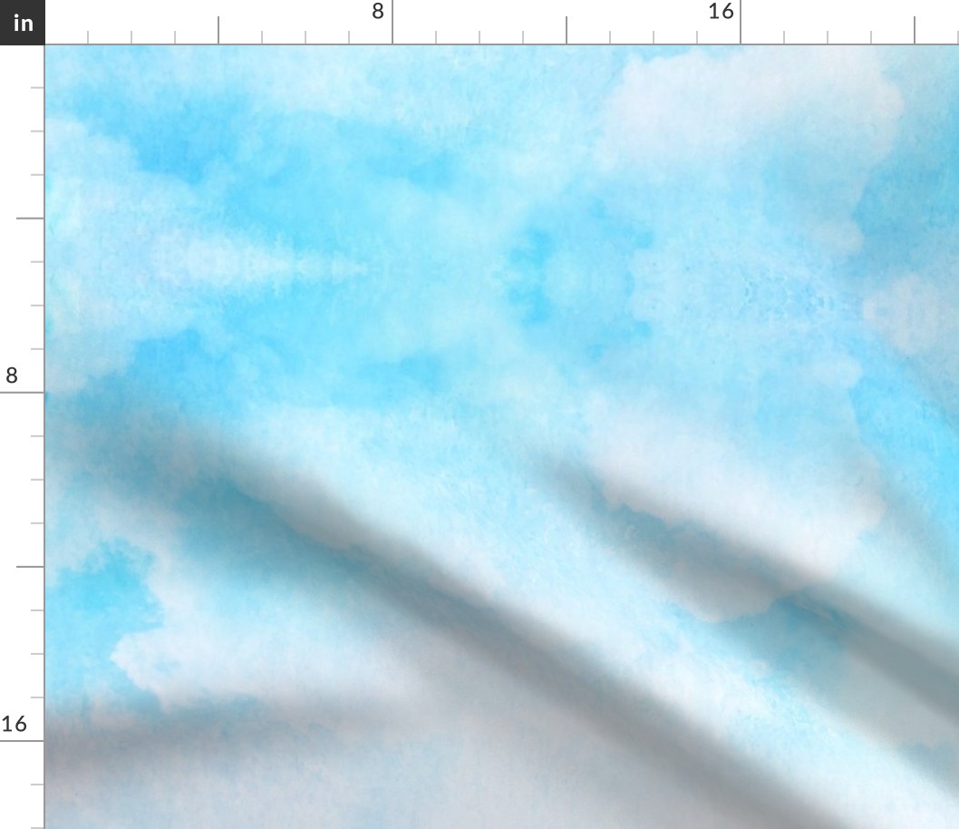 Watercolor Light Blue, Blue, Blue Teal, Clouds Abstract Modern Pattern