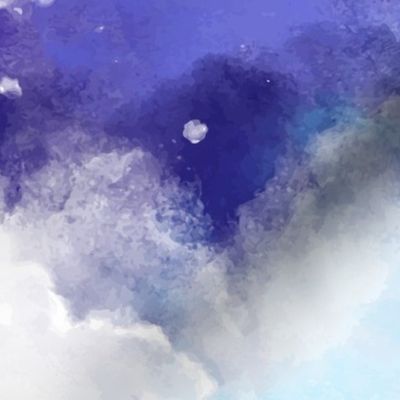 Watercolor Dark Blue, Purple and White Clouds 