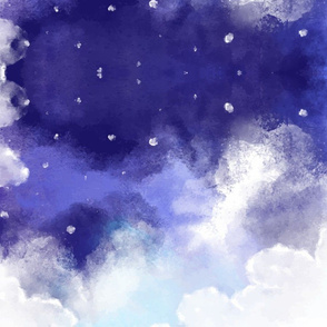 Watercolor Dark Blue, Purple and White Clouds 