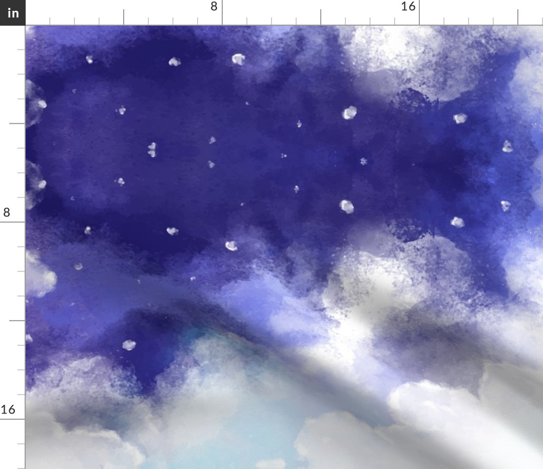 Watercolor Dark Blue, Purple and White Clouds 