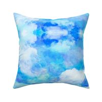 Watercolor Light Blue, Blue and White Clouds 