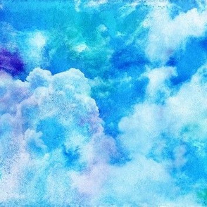 Watercolor Light Blue, Teal and White Clouds v2