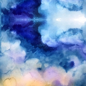 Watercolor Light Blue, Blue, Purple, Yellow, Pink and White Clouds