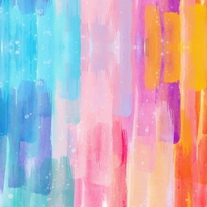 Watercolor Stripes Light Pink, Pink, Purple, Teal, Yellow, Green, Orange, Light Blue, Blue Brush Stroke Modern Pattern