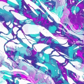 Purple, Teal and White Abstract Painting, Drips, Splatters, Watercolor