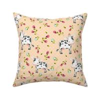 Spotted Cows – Pink & Blue Flowers - Apricot Dot