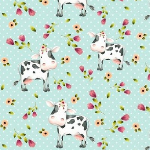 Spoonflower Fabric - Floral Cow Pink Girl Blush India