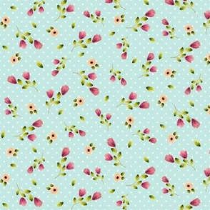 MED Country Floral (birds egg dot) Pink & Blush Flowers