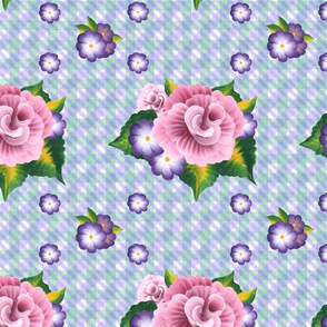 Roses on a Green and Purple Gingham Plaid_medium scale