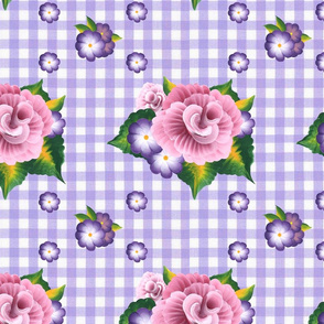 Roses on Purple Gingham_medium scale