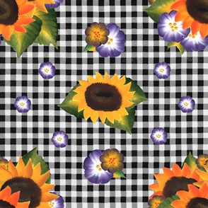 Sunflowers on Black Gingham